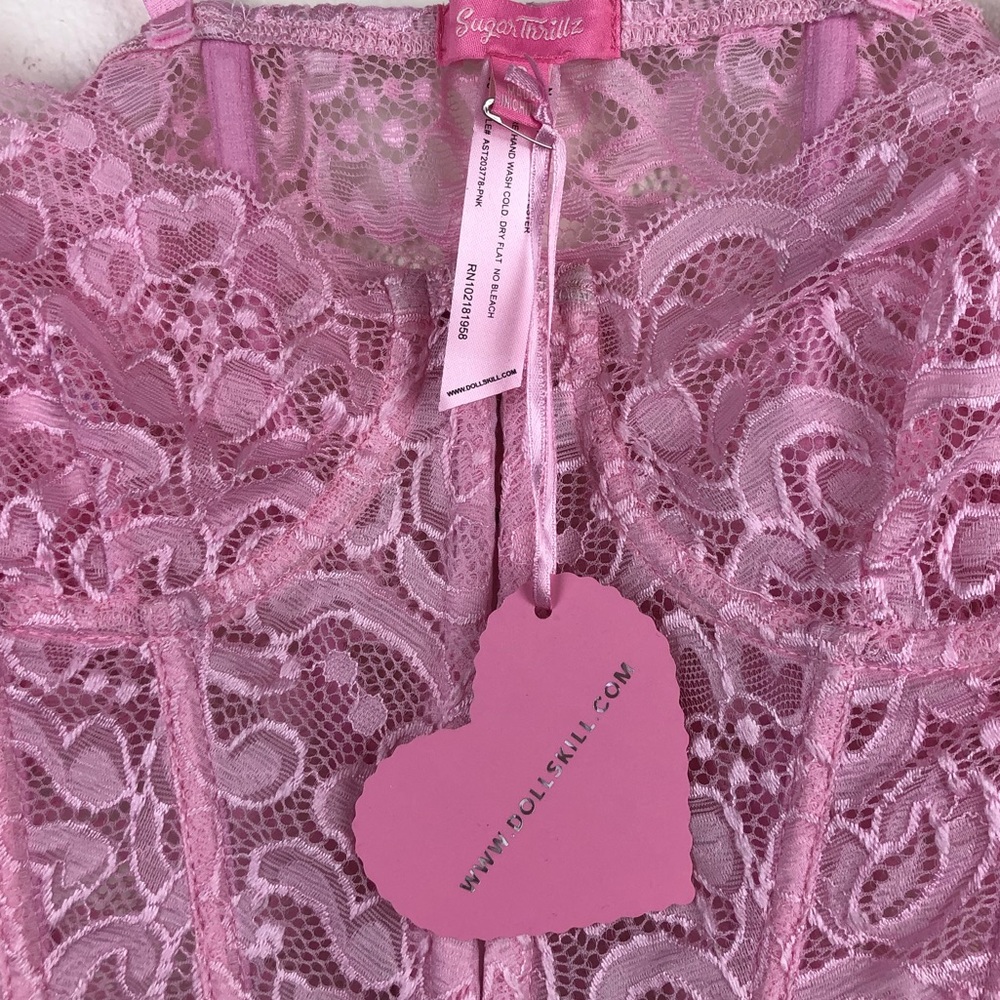 NWT Sugar Thrillz Floral Lace Corset Top with Matching Gloves - Picture 9 of 9